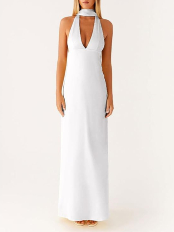 Rochie midi fără mâneci, halter, material poliester, conținut poliester 90–95%, detaliu colaj