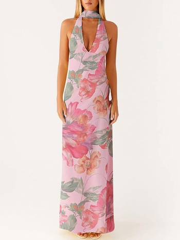 Rochie midi fără mâneci, halter, material poliester, conținut poliester 90–95%, detaliu colaj