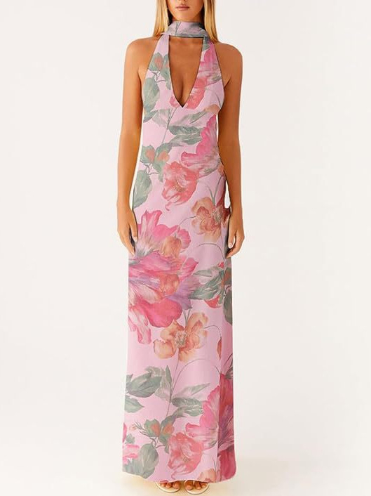Rochie midi fără mâneci, halter, material poliester, conținut poliester 90–95%, detaliu colaj