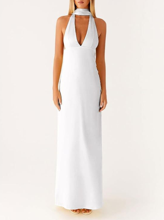 Rochie midi fără mâneci, halter, material poliester, conținut poliester 90–95%, detaliu colaj
