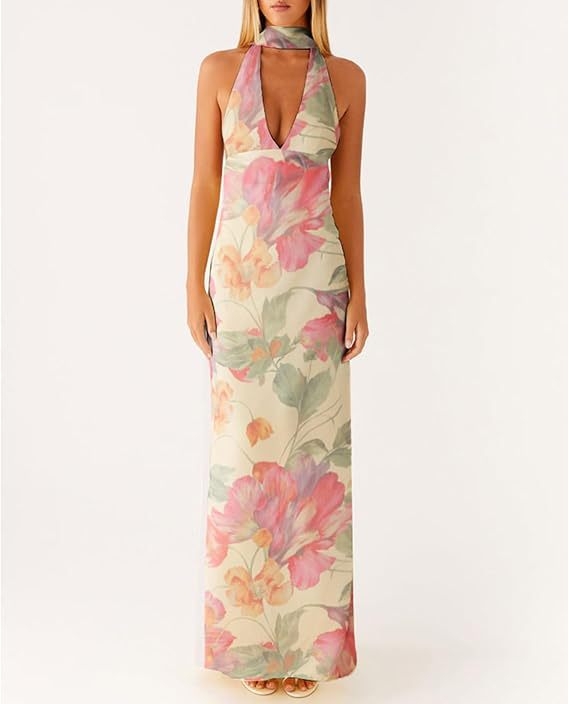Rochie midi fără mâneci, halter, material poliester, conținut poliester 90–95%, detaliu colaj