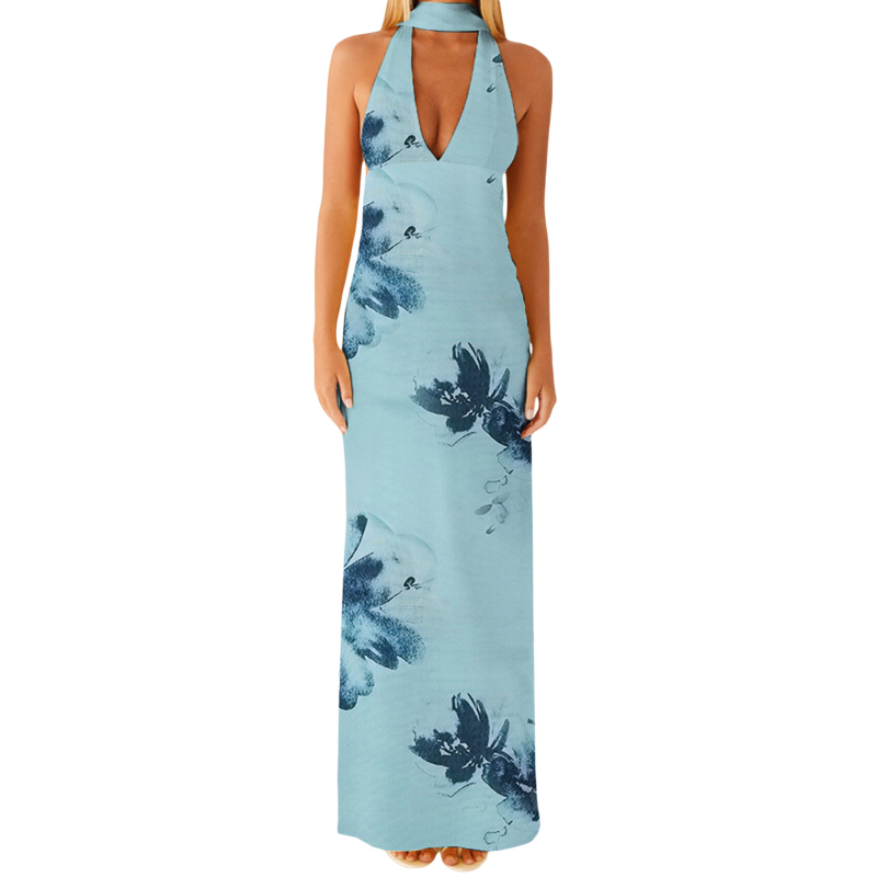 Rochie midi fără mâneci, halter, material poliester, conținut poliester 90–95%, detaliu colaj