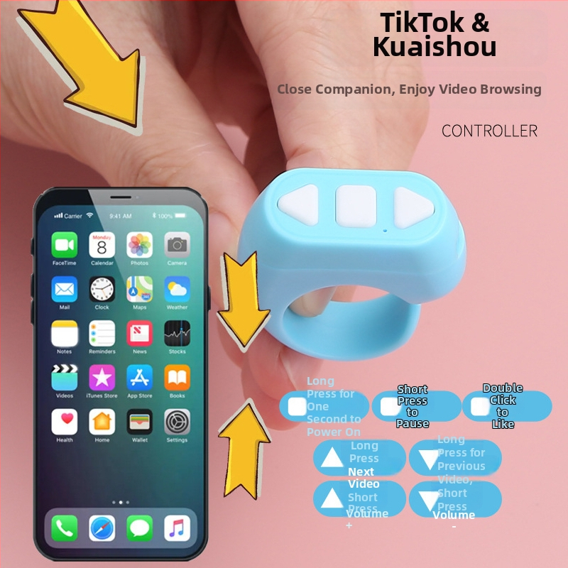 Prsteň Bluetooth diaľkové ovládanie ZL-03 — USB rozhranie, bezdrôtový dosah 10 m, hmotnosť 10 g, plastové prevedenie, nosenie na prsteň