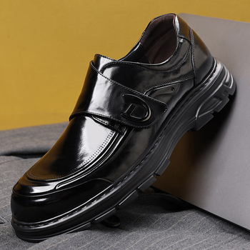 Muške kožne slip-on cipele — lake, udobne, Velcro zatvarač, kožna prstna kapica, poslovni stil