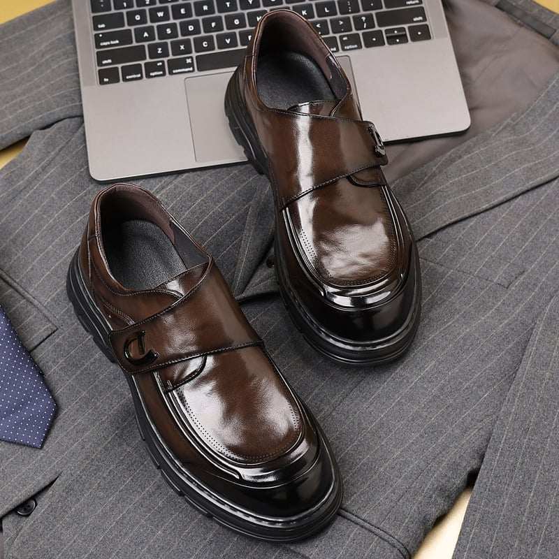 Muške kožne slip-on cipele — lake, udobne, Velcro zatvarač, kožna prstna kapica, poslovni stil