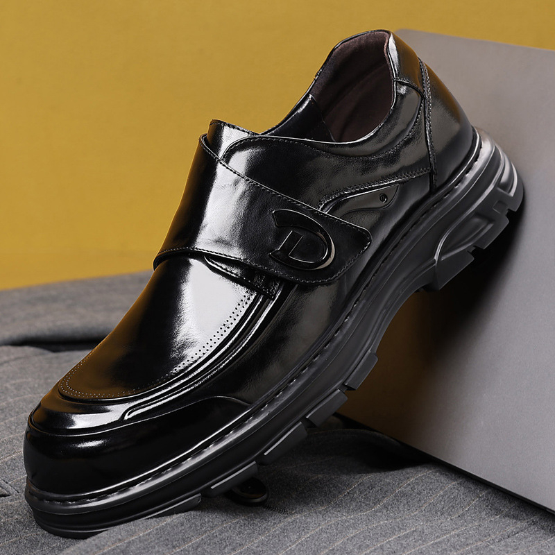 Muške kožne slip-on cipele — lake, udobne, Velcro zatvarač, kožna prstna kapica, poslovni stil