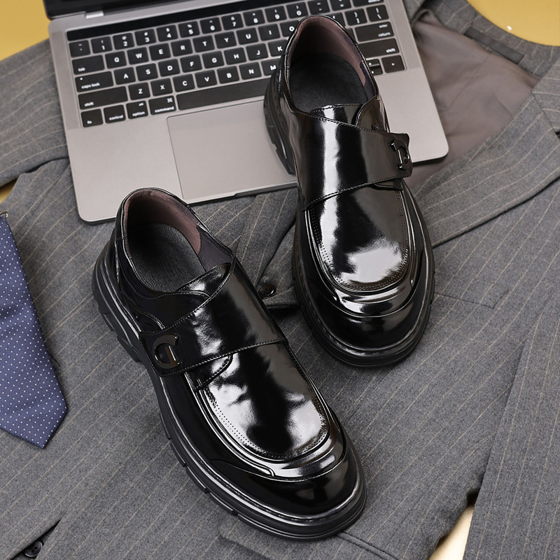Muške kožne slip-on cipele — lake, udobne, Velcro zatvarač, kožna prstna kapica, poslovni stil
