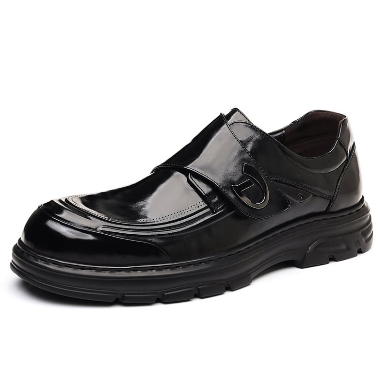 Muške kožne slip-on cipele — lake, udobne, Velcro zatvarač, kožna prstna kapica, poslovni stil