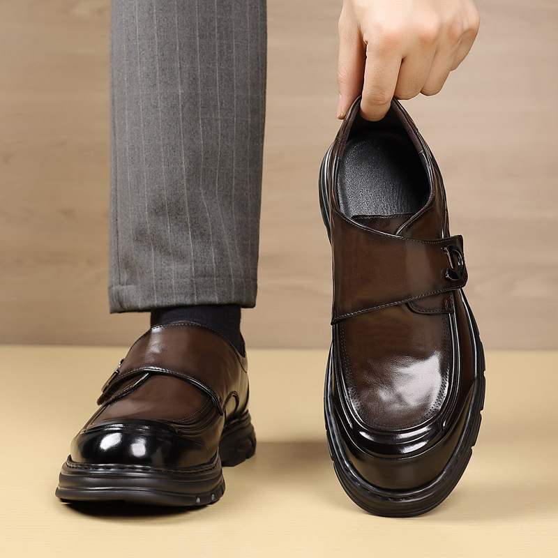 Muške kožne slip-on cipele — lake, udobne, Velcro zatvarač, kožna prstna kapica, poslovni stil