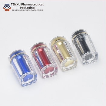 NMN kapszula csomagoló négyszögletes műanyag üveg, 100 ml, PS műanyag, bronzing (ezüst) felület, dupla kupak, nyomtatott logó