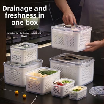 Πλαστικό ορθογώνιο δοχείο αποθήκευσης φαγητού με καπάκι, διπλό επίπεδο, τροφίμου ποιότητας, κατάλληλο για ψυγείο