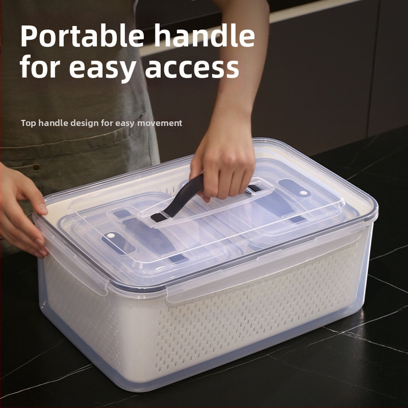 Πλαστικό ορθογώνιο δοχείο αποθήκευσης φαγητού με καπάκι, διπλό επίπεδο, τροφίμου ποιότητας, κατάλληλο για ψυγείο