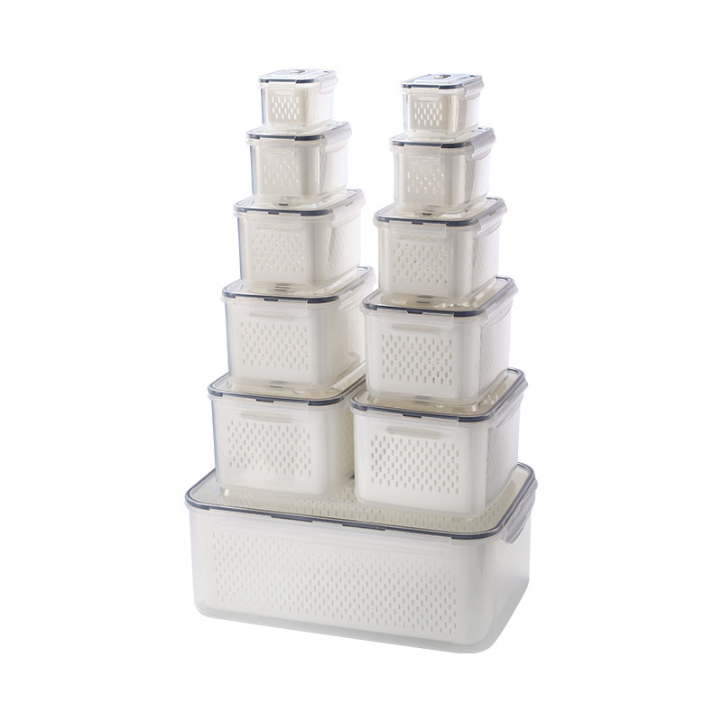 Πλαστικό ορθογώνιο δοχείο αποθήκευσης φαγητού με καπάκι, διπλό επίπεδο, τροφίμου ποιότητας, κατάλληλο για ψυγείο