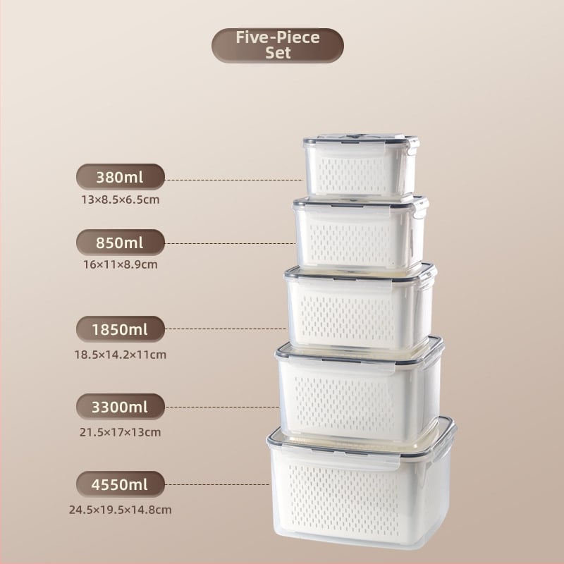 Πλαστικό ορθογώνιο δοχείο αποθήκευσης φαγητού με καπάκι, διπλό επίπεδο, τροφίμου ποιότητας, κατάλληλο για ψυγείο