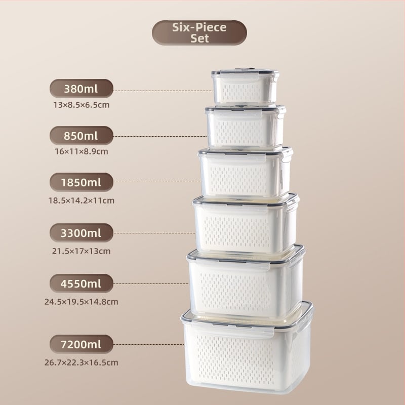 Πλαστικό ορθογώνιο δοχείο αποθήκευσης φαγητού με καπάκι, διπλό επίπεδο, τροφίμου ποιότητας, κατάλληλο για ψυγείο