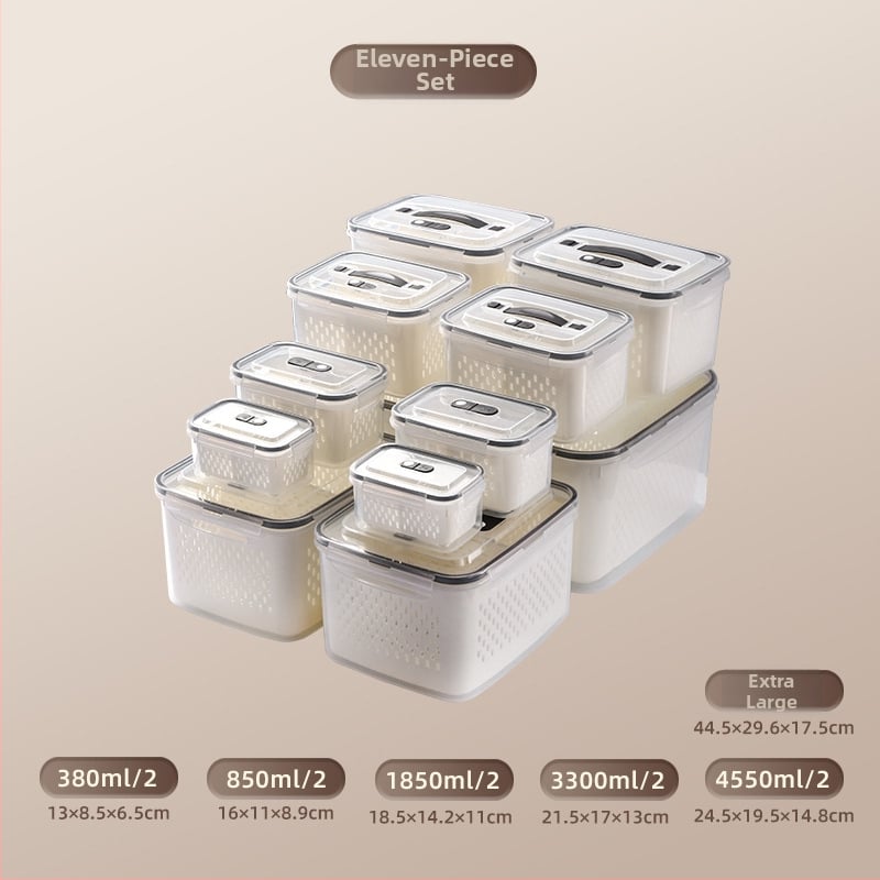 Πλαστικό ορθογώνιο δοχείο αποθήκευσης φαγητού με καπάκι, διπλό επίπεδο, τροφίμου ποιότητας, κατάλληλο για ψυγείο