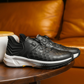 Desai Pantofi Sport Casual cu Buton Rotativ fără șireturi - Piele naturală respirabilă pe partea superioară, 0–3 cm înălțime superioară, talpă din cauciuc, toc mediu 3–5 cm, închidere cu buton rotativ