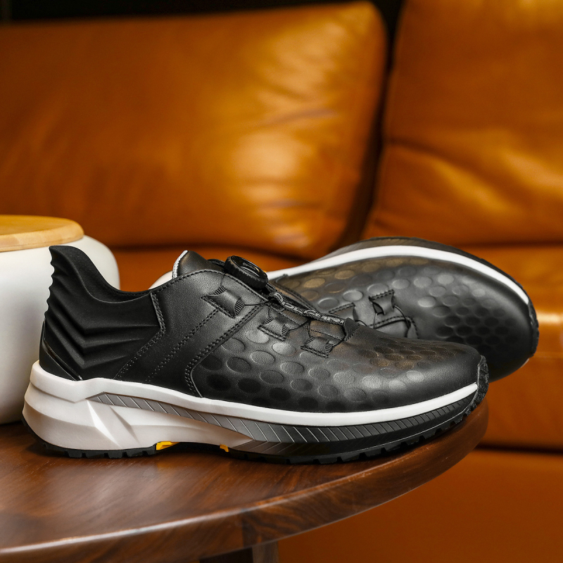 Desai Pantofi Sport Casual cu Buton Rotativ fără șireturi - Piele naturală respirabilă pe partea superioară, 0–3 cm înălțime superioară, talpă din cauciuc, toc mediu 3–5 cm, închidere cu buton rotativ