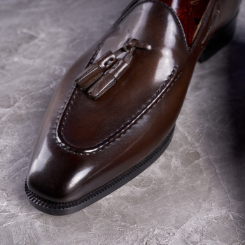 Mocasini bărbați cu ciucuri, stil britanic vintage, piele de vițel, talpă din cauciuc, slip-on, vârf ascuțit