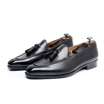 Mocasini bărbați cu ciucuri, stil britanic vintage, piele de vițel, talpă din cauciuc, slip-on, vârf ascuțit