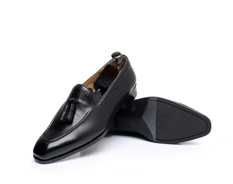 Mocasini bărbați cu ciucuri, stil britanic vintage, piele de vițel, talpă din cauciuc, slip-on, vârf ascuțit