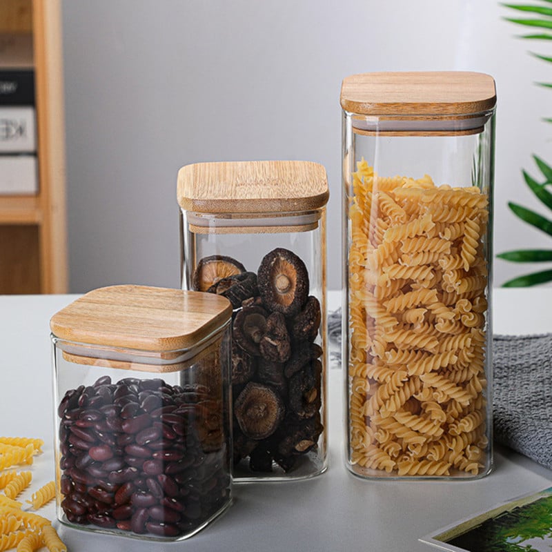 Container de depozitare din sticlă borosilicat, calitate alimentară, sigilat pentru cereale, 800-1000 ml, compatibil cu microundele
