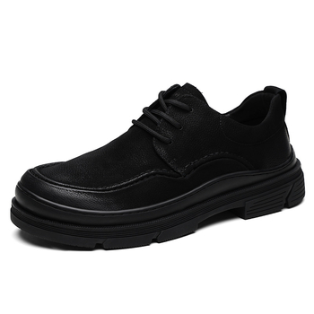 Pantofi casual-business din piele de vită de primă calitate, respirabili, talpă groasă din cauciuc, vârf rotund, toc redus 1–3 cm, pentru iarnă
