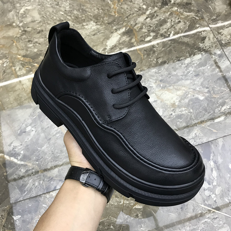 Pantofi casual-business din piele de vită de primă calitate, respirabili, talpă groasă din cauciuc, vârf rotund, toc redus 1–3 cm, pentru iarnă