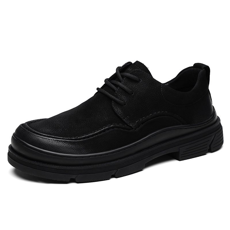 Pantofi casual-business din piele de vită de primă calitate, respirabili, talpă groasă din cauciuc, vârf rotund, toc redus 1–3 cm, pentru iarnă