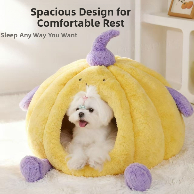 Καταφύγιο για γάτες και σκύλους από βελούδινο ύφασμα, κλειστό σχέδιο, διατηρεί τη θερμότητα το χειμώνα