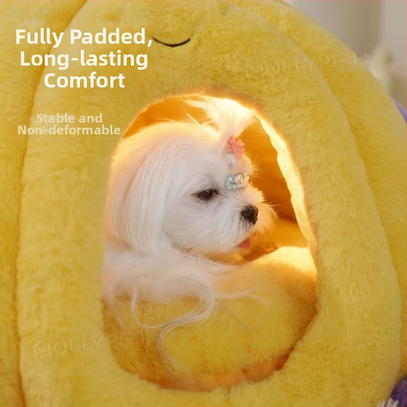 Καταφύγιο για γάτες και σκύλους από βελούδινο ύφασμα, κλειστό σχέδιο, διατηρεί τη θερμότητα το χειμώνα