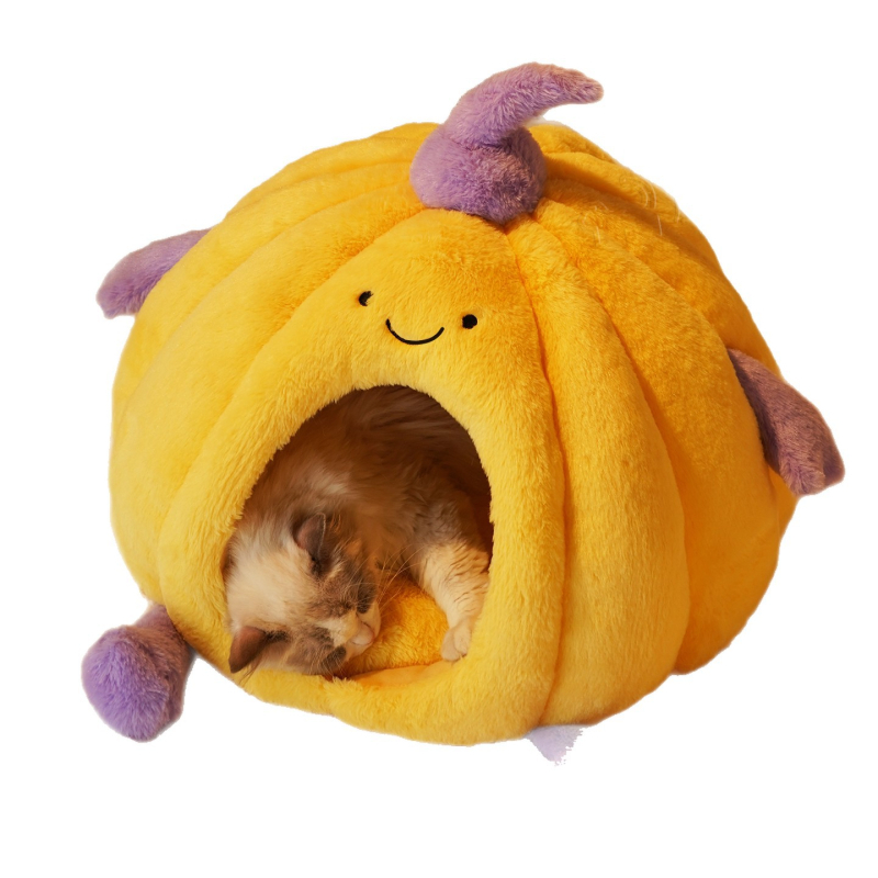 Καταφύγιο για γάτες και σκύλους από βελούδινο ύφασμα, κλειστό σχέδιο, διατηρεί τη θερμότητα το χειμώνα