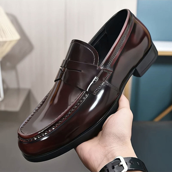 Muške kožne loaferice bez vezica, zaobljeni vrh, niski pet, retro stil (Gornji dio: teleća koža; Potplat: gumeni)