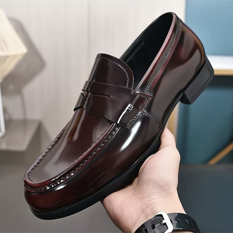 Muške kožne loaferice bez vezica, zaobljeni vrh, niski pet, retro stil (Gornji dio: teleća koža; Potplat: gumeni)