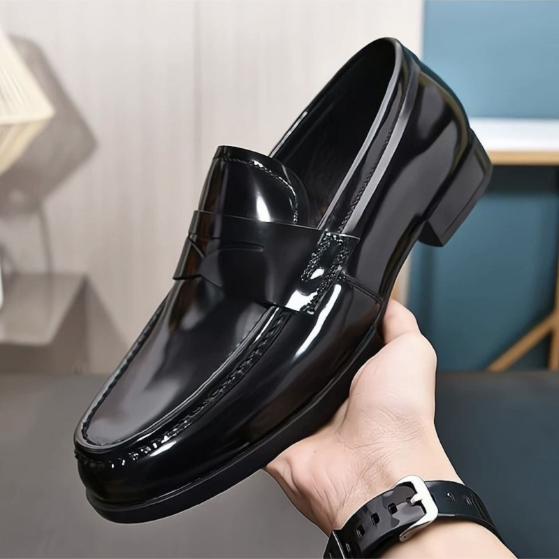 Muške kožne loaferice bez vezica, zaobljeni vrh, niski pet, retro stil (Gornji dio: teleća koža; Potplat: gumeni)