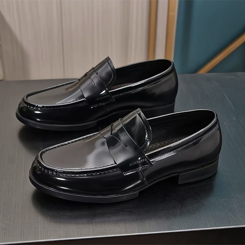 Muške kožne loaferice bez vezica, zaobljeni vrh, niski pet, retro stil (Gornji dio: teleća koža; Potplat: gumeni)