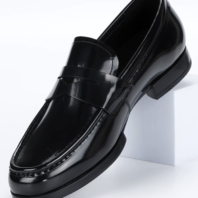 Muške kožne loaferice bez vezica, zaobljeni vrh, niski pet, retro stil (Gornji dio: teleća koža; Potplat: gumeni)