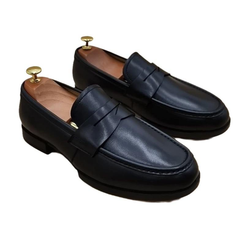 Muške kožne loaferice bez vezica, zaobljeni vrh, niski pet, retro stil (Gornji dio: teleća koža; Potplat: gumeni)