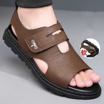 Sandale pentru bărbați de plajă, din piele microfibră respirantă, talpă din cauciuc, închidere cu patch magnetic