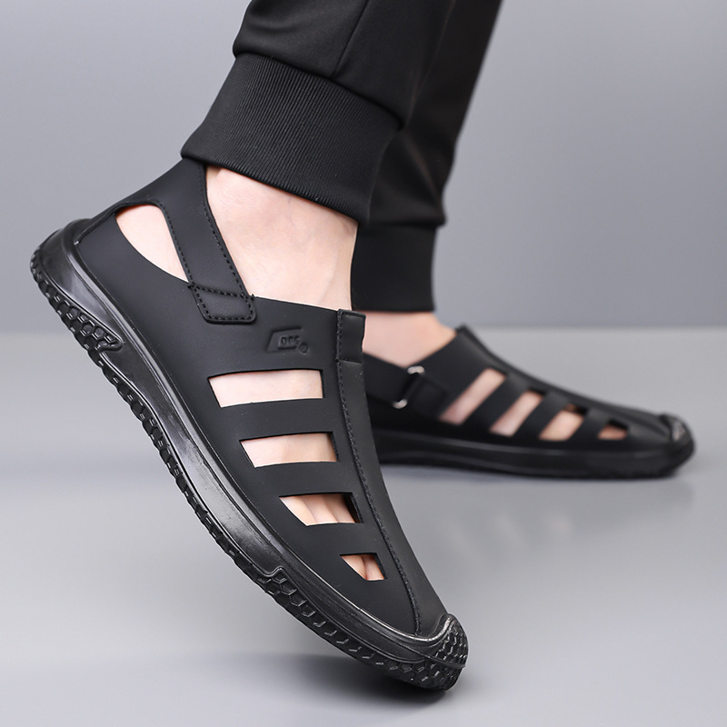 Muške prozračne sandale s perforacijama - PU gornji dio, PU đon, ležerni ljetni slip-on s protukliznim potplatom