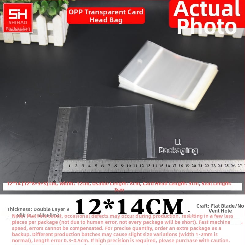 Horizontálne otvárateľná samolepiaca plastová taška na kartičky, priehľadná, s otvormi na zavesenie, vhodná pre šperky, hračky a kancelárske potreby, s logom