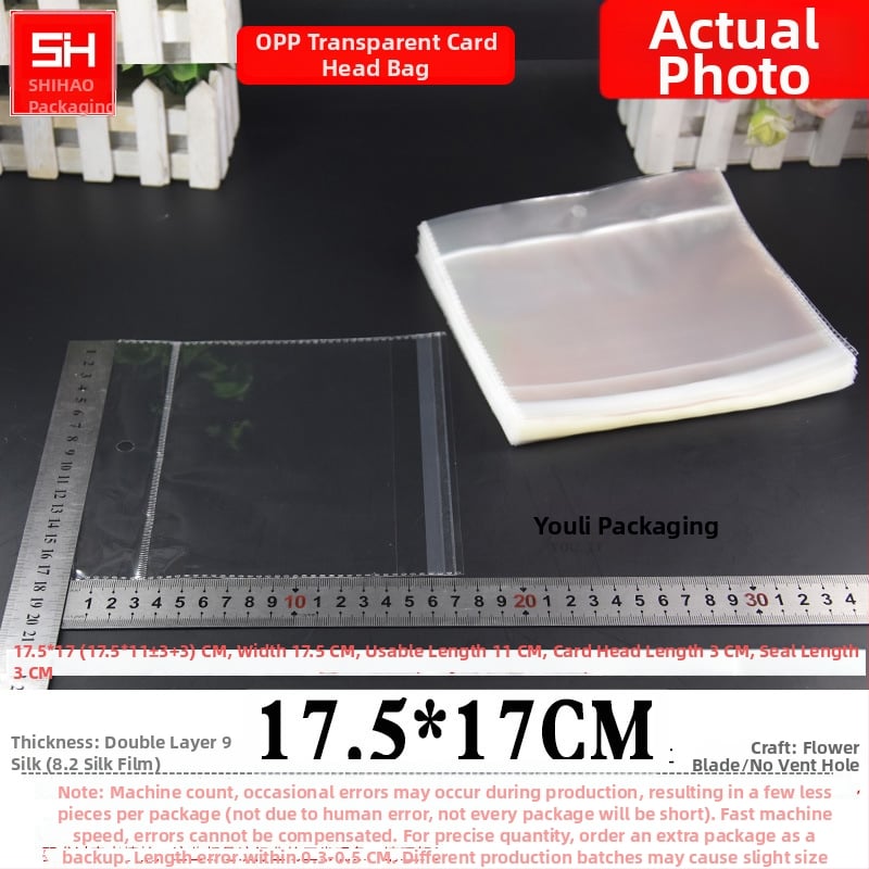 Horizontálne otvárateľná samolepiaca plastová taška na kartičky, priehľadná, s otvormi na zavesenie, vhodná pre šperky, hračky a kancelárske potreby, s logom