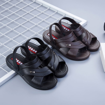 Sandale pentru bărbați cu partea superioară PVC, talpă din cauciuc, casual, deget deschis, impermeabile și anti-derapare, talpă groasă