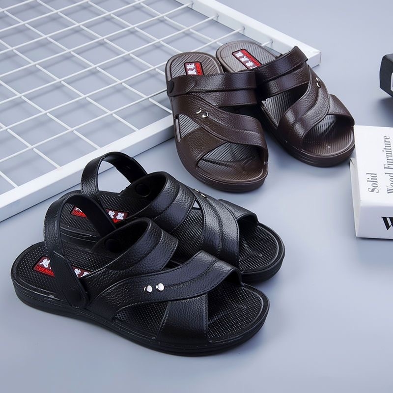 Sandale pentru bărbați cu partea superioară PVC, talpă din cauciuc, casual, deget deschis, impermeabile și anti-derapare, talpă groasă