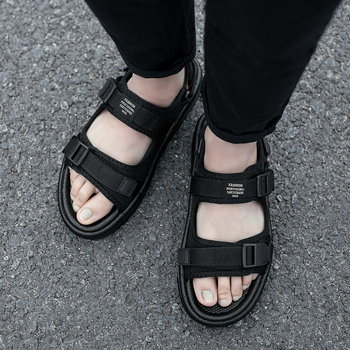 Muške sandale, korejskog stila, otvoreni prst, Velcro kopča, prozračni gornji dio od tkanine, PVC potplat