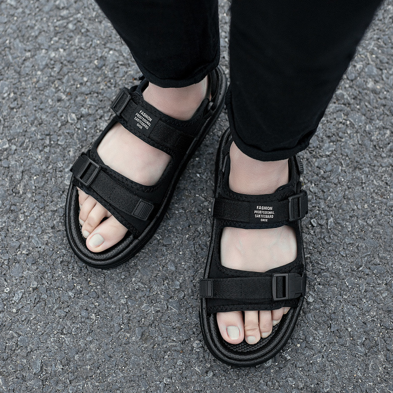 Muške sandale, korejskog stila, otvoreni prst, Velcro kopča, prozračni gornji dio od tkanine, PVC potplat