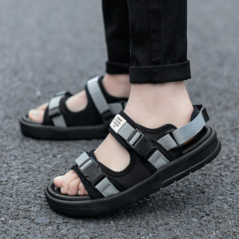 Muške sandale, korejskog stila, otvoreni prst, Velcro kopča, prozračni gornji dio od tkanine, PVC potplat