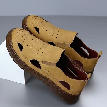Muške kožne sandale, Slip-On, prozračne, gumena potplat, protuklizne, s zaštitom prsta