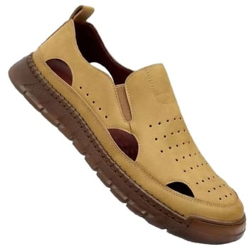Muške kožne sandale, Slip-On, prozračne, gumena potplat, protuklizne, s zaštitom prsta