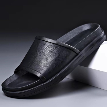Muške sandale od prave kože, otvorenog prsta, slip-on, prozračne, gumeni đon